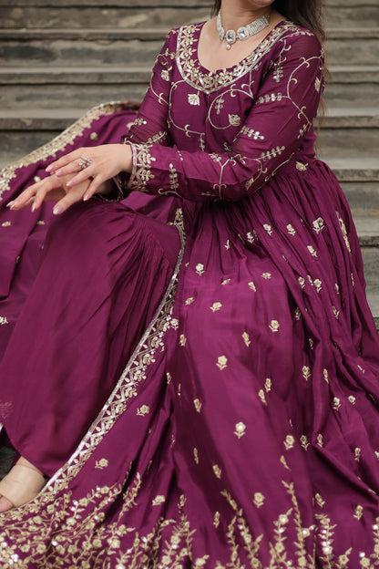 Designer Chinon Sharara Suit with Sequins Embroidery