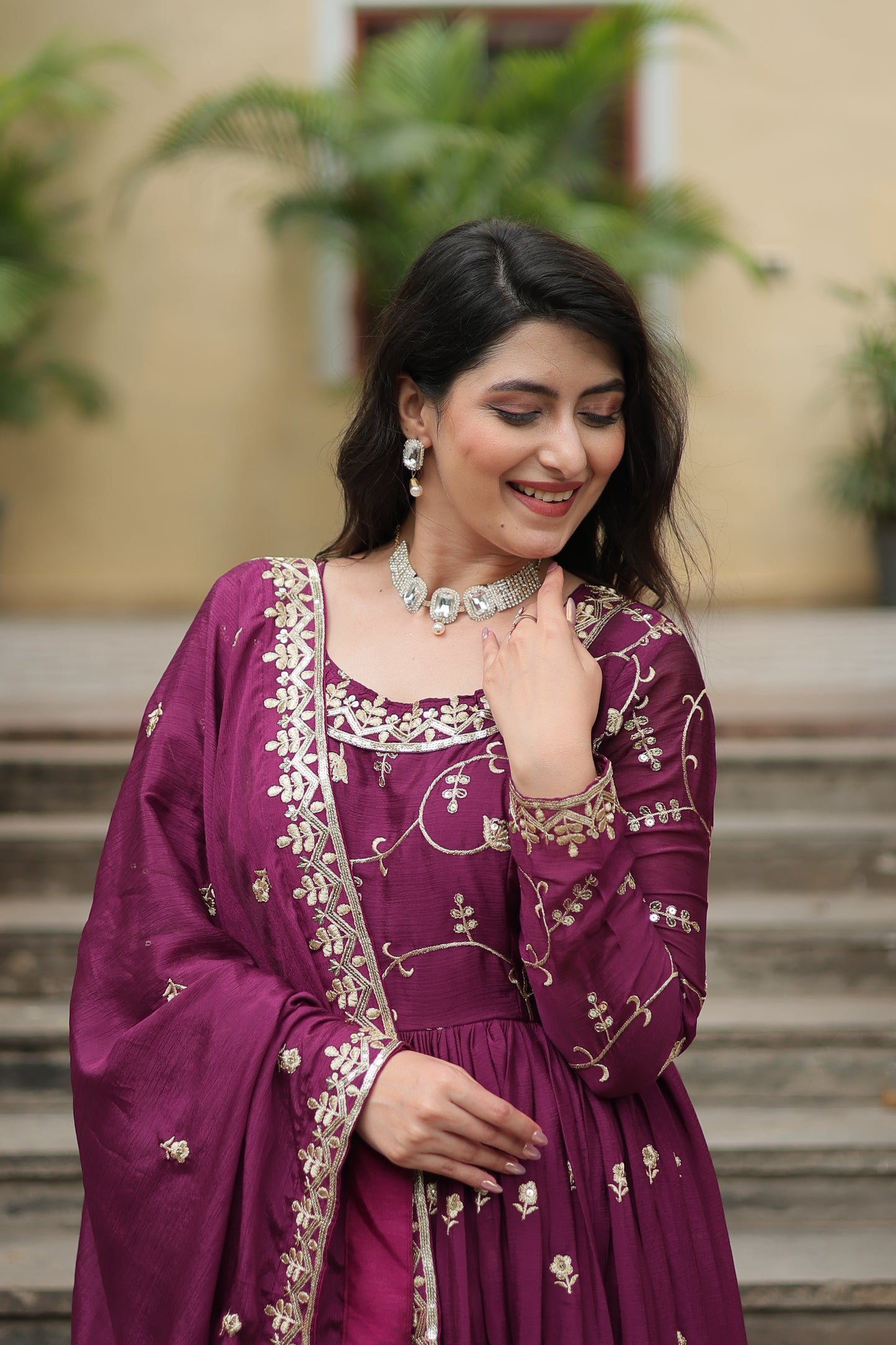 Designer Chinon Sharara Suit with Sequins Embroidery