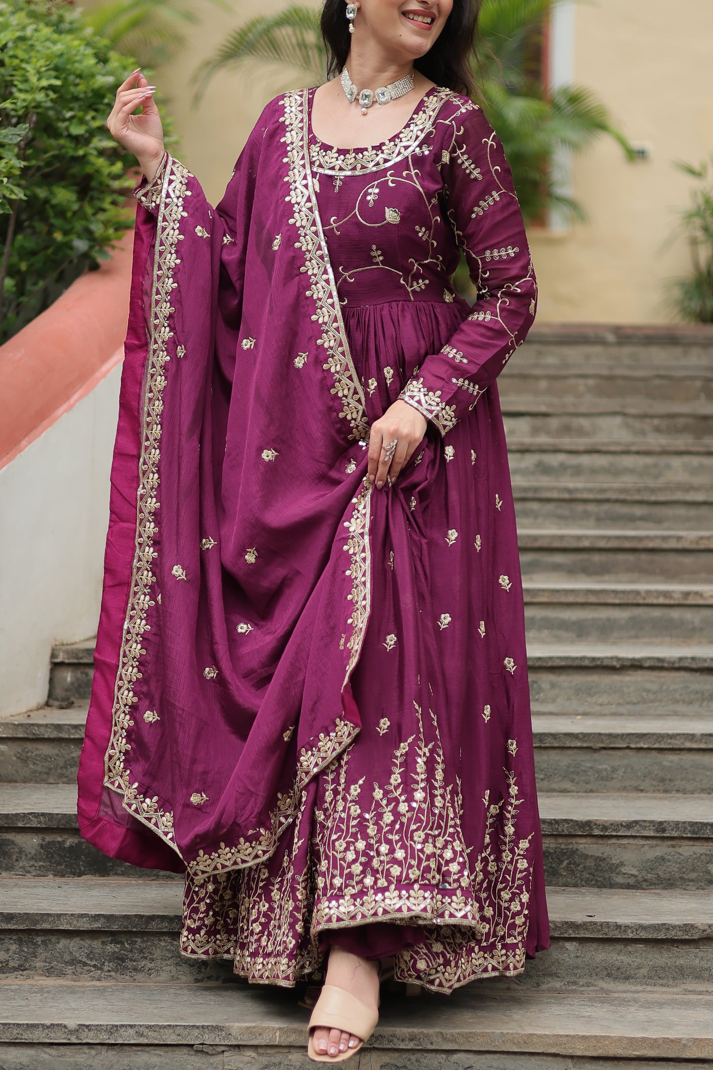 Designer Chinon Sharara Suit with Sequins Embroidery