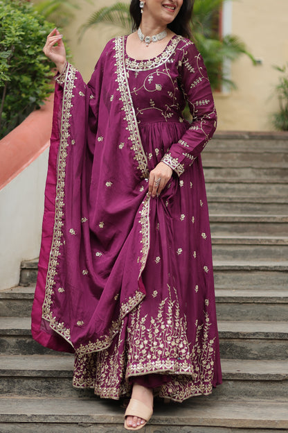 Designer Chinon Sharara Suit with Sequins Embroidery