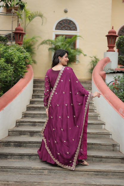 Designer Chinon Sharara Suit with Sequins Embroidery