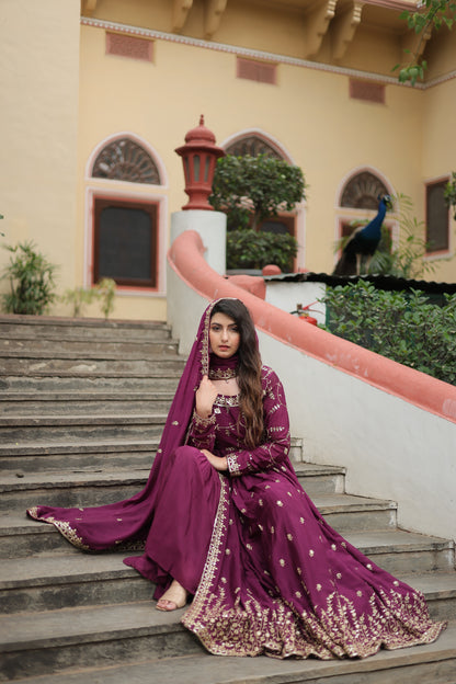 Designer Chinon Sharara Suit with Sequins Embroidery