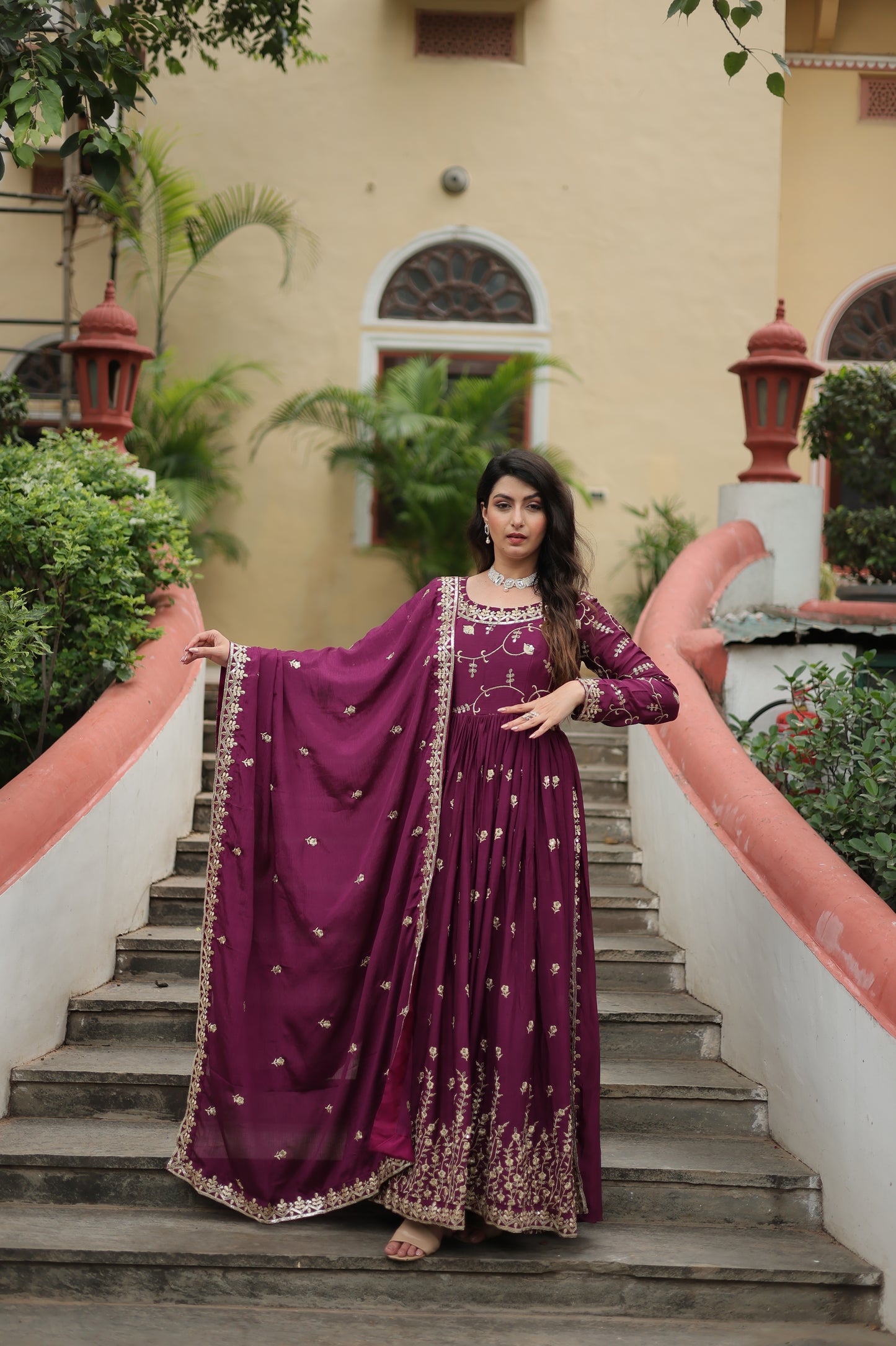 Designer Chinon Sharara Suit with Sequins Embroidery