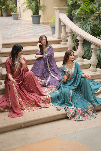 Faux Georgette Sequin Embroidered Sharara Suit Set