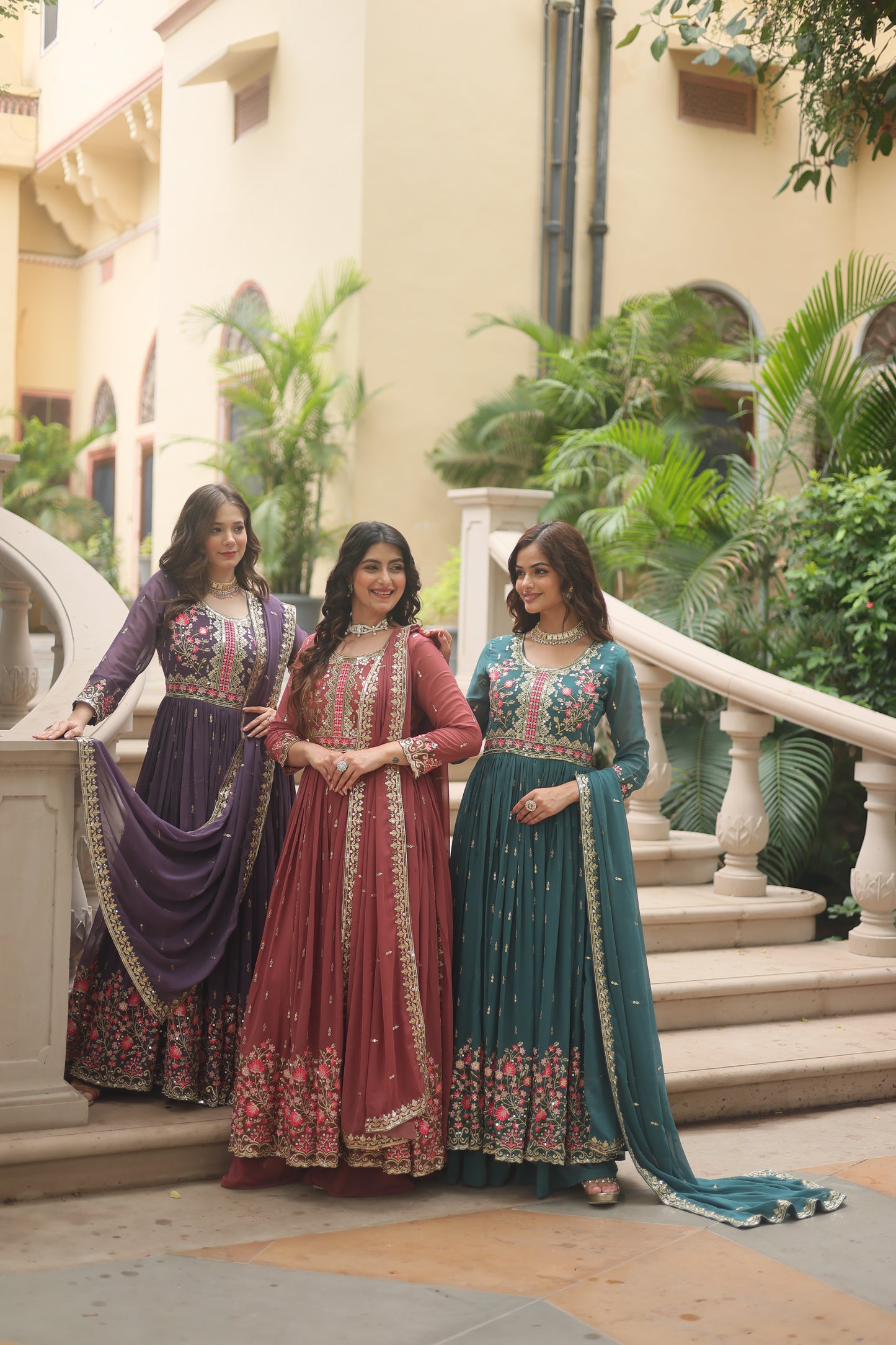 Faux Georgette Sequin Embroidered Sharara Suit Set