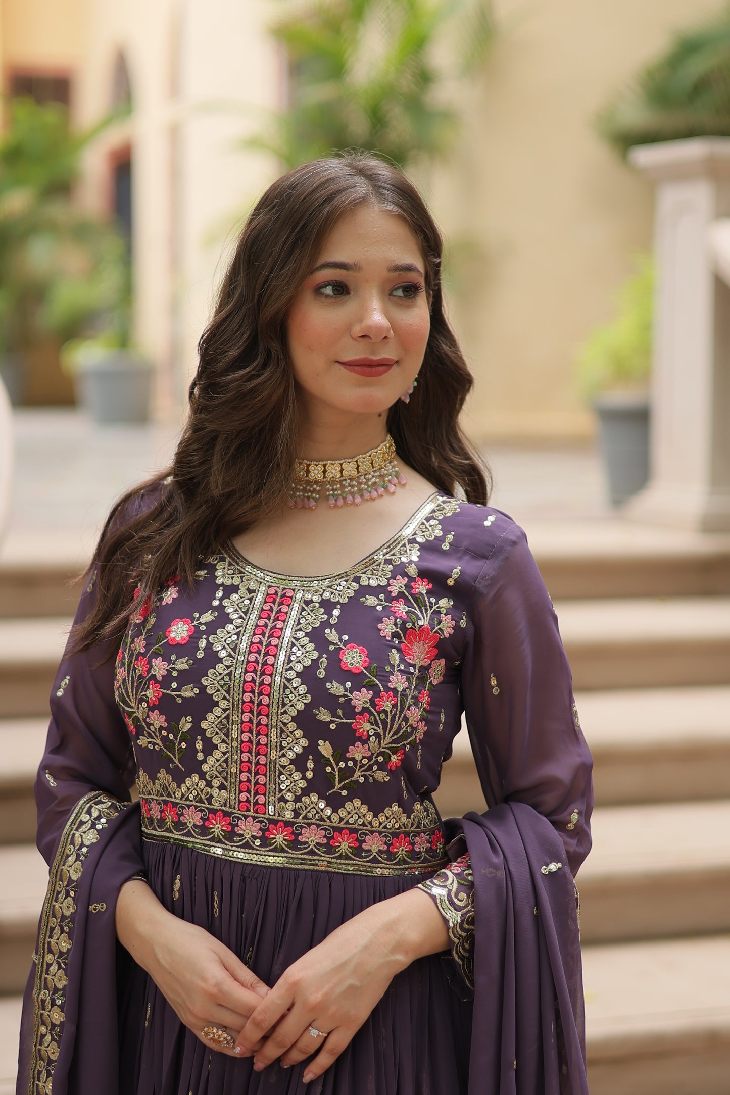 Faux Georgette Sequin Embroidered Sharara Suit Set