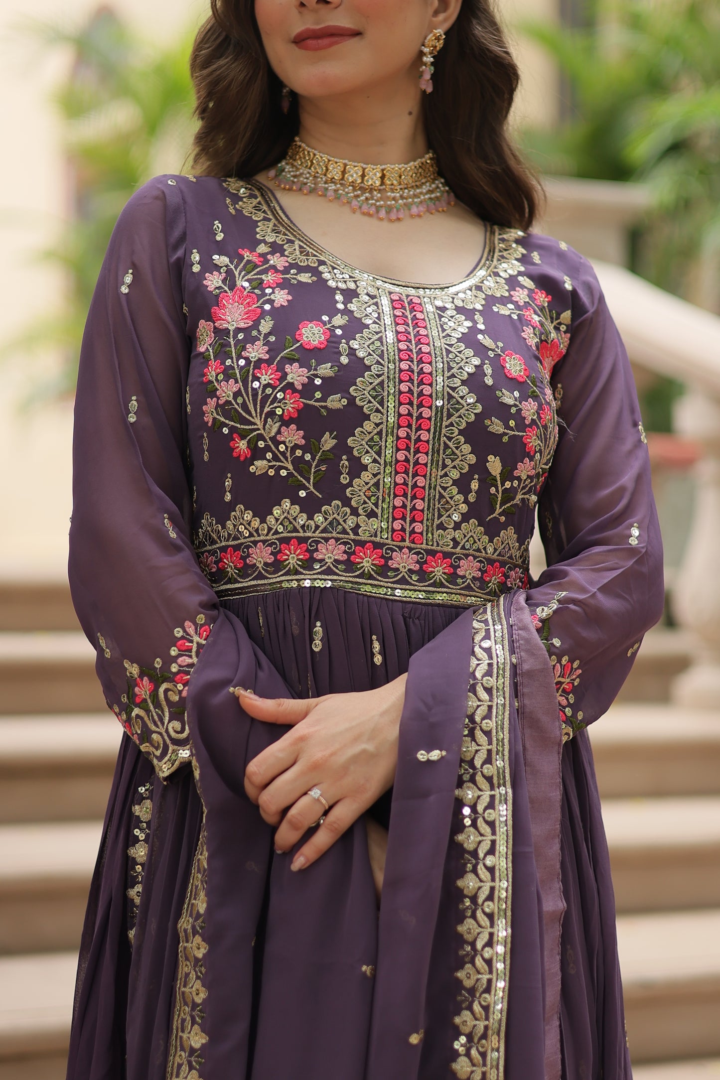 Faux Georgette Sequin Embroidered Sharara Suit Set