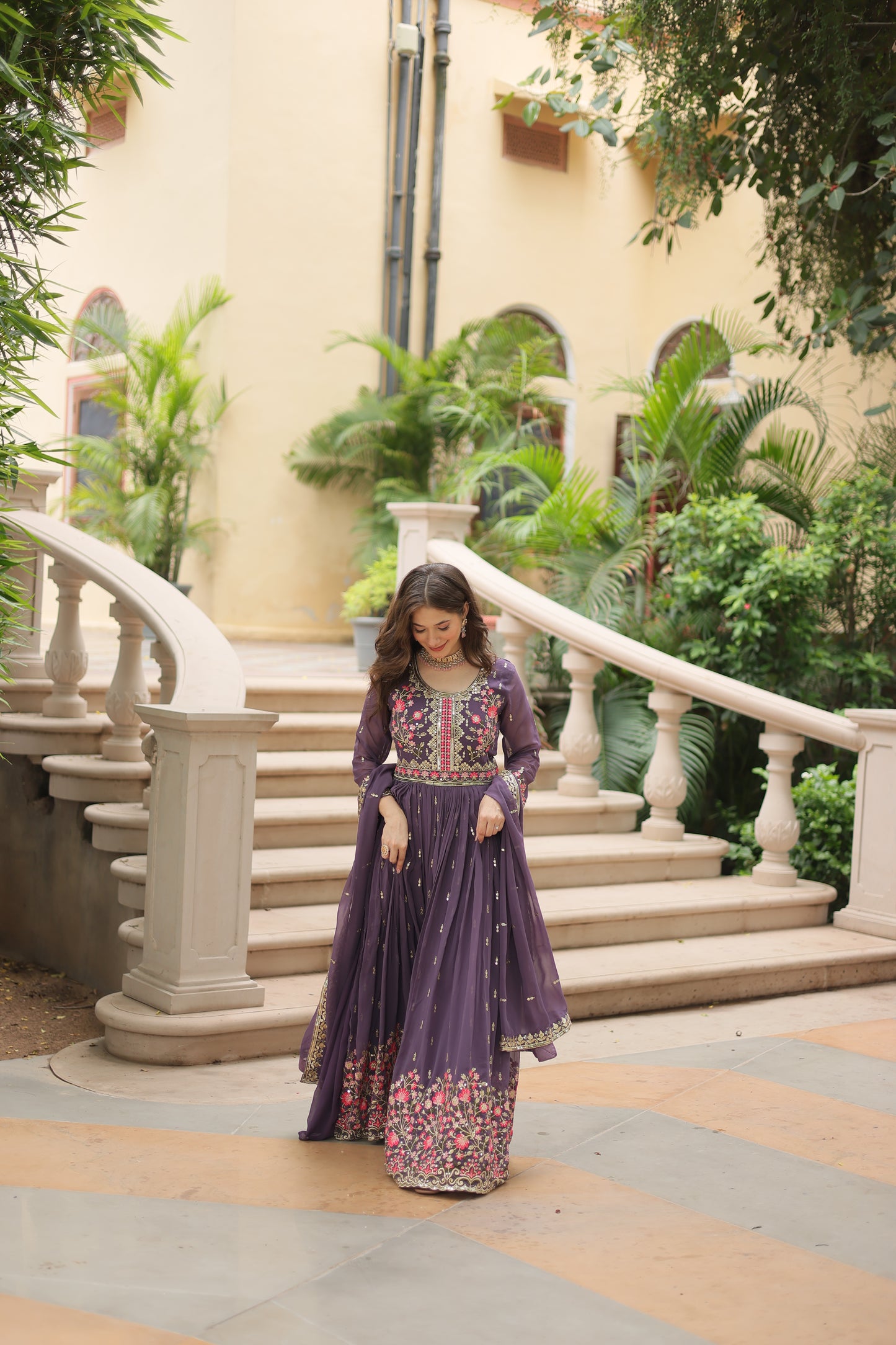 Faux Georgette Sequin Embroidered Sharara Suit Set