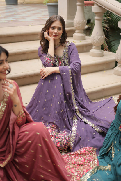 Faux Georgette Sequin Embroidered Sharara Suit Set