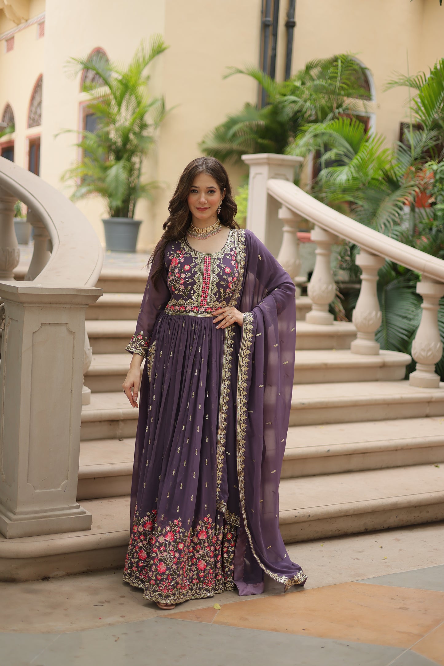 Faux Georgette Sequin Embroidered Sharara Suit Set