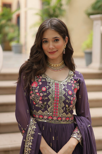 Faux Georgette Sequin Embroidered Sharara Suit Set
