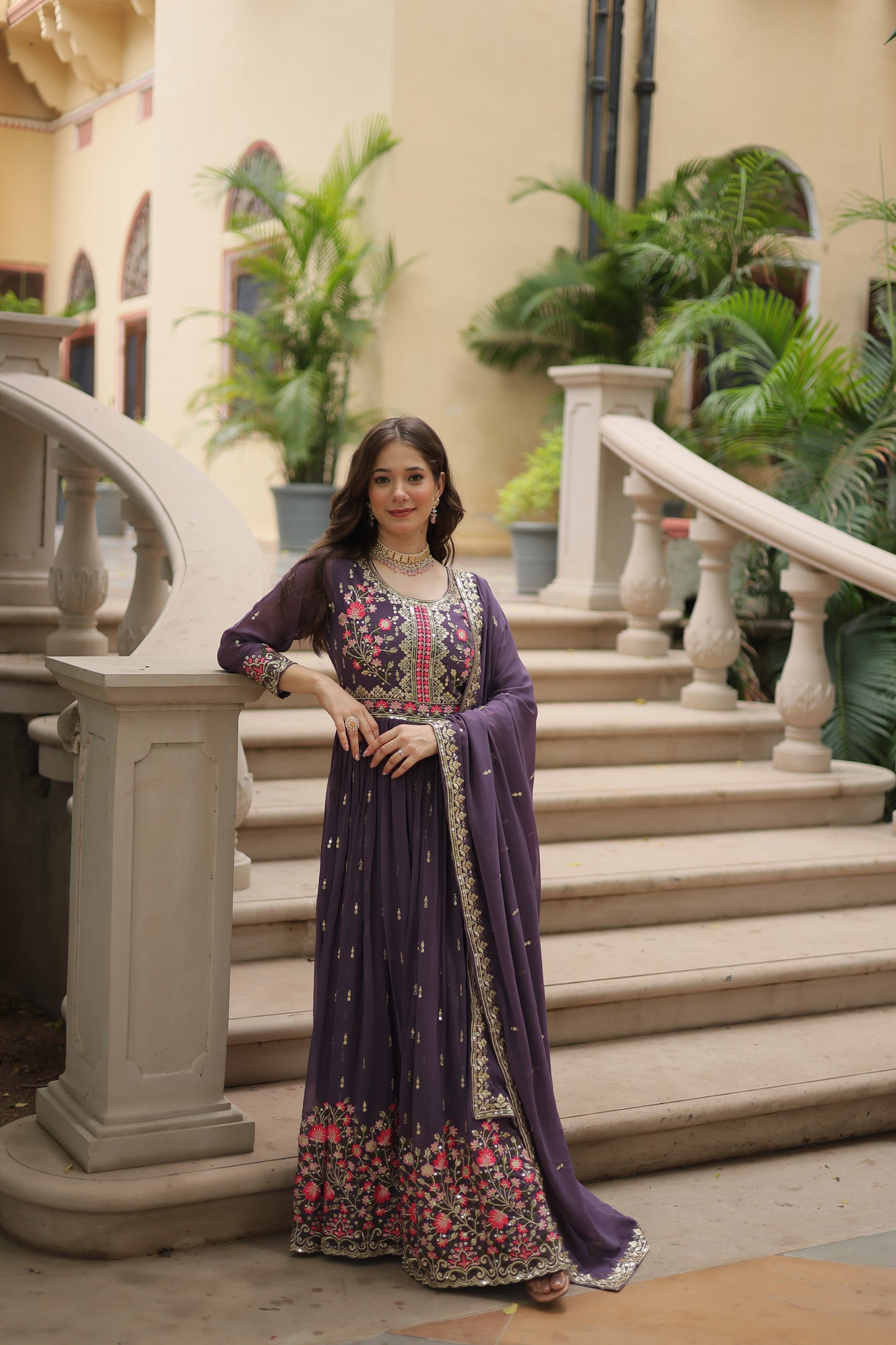 Faux Georgette Sequin Embroidered Sharara Suit Set