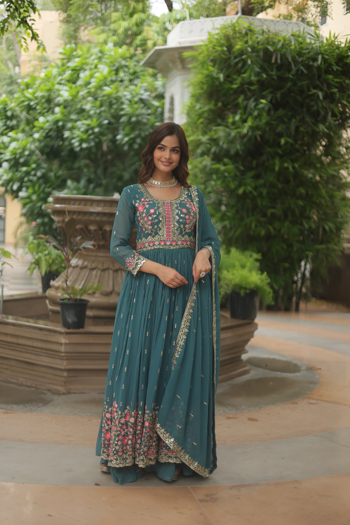 Faux Georgette Sequin Embroidered Sharara Suit Set