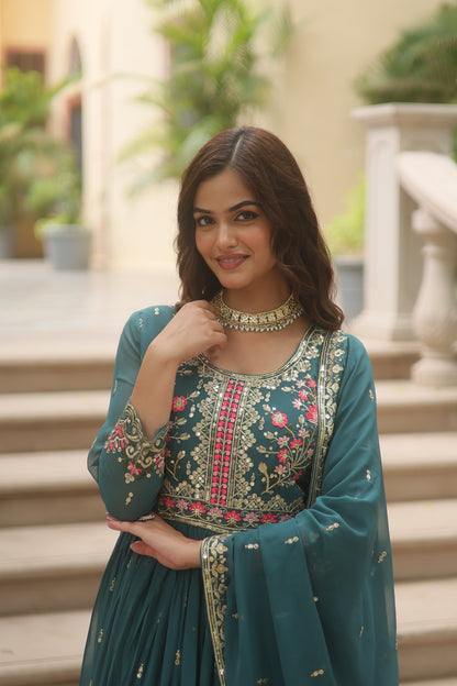 Faux Georgette Sequin Embroidered Sharara Suit Set