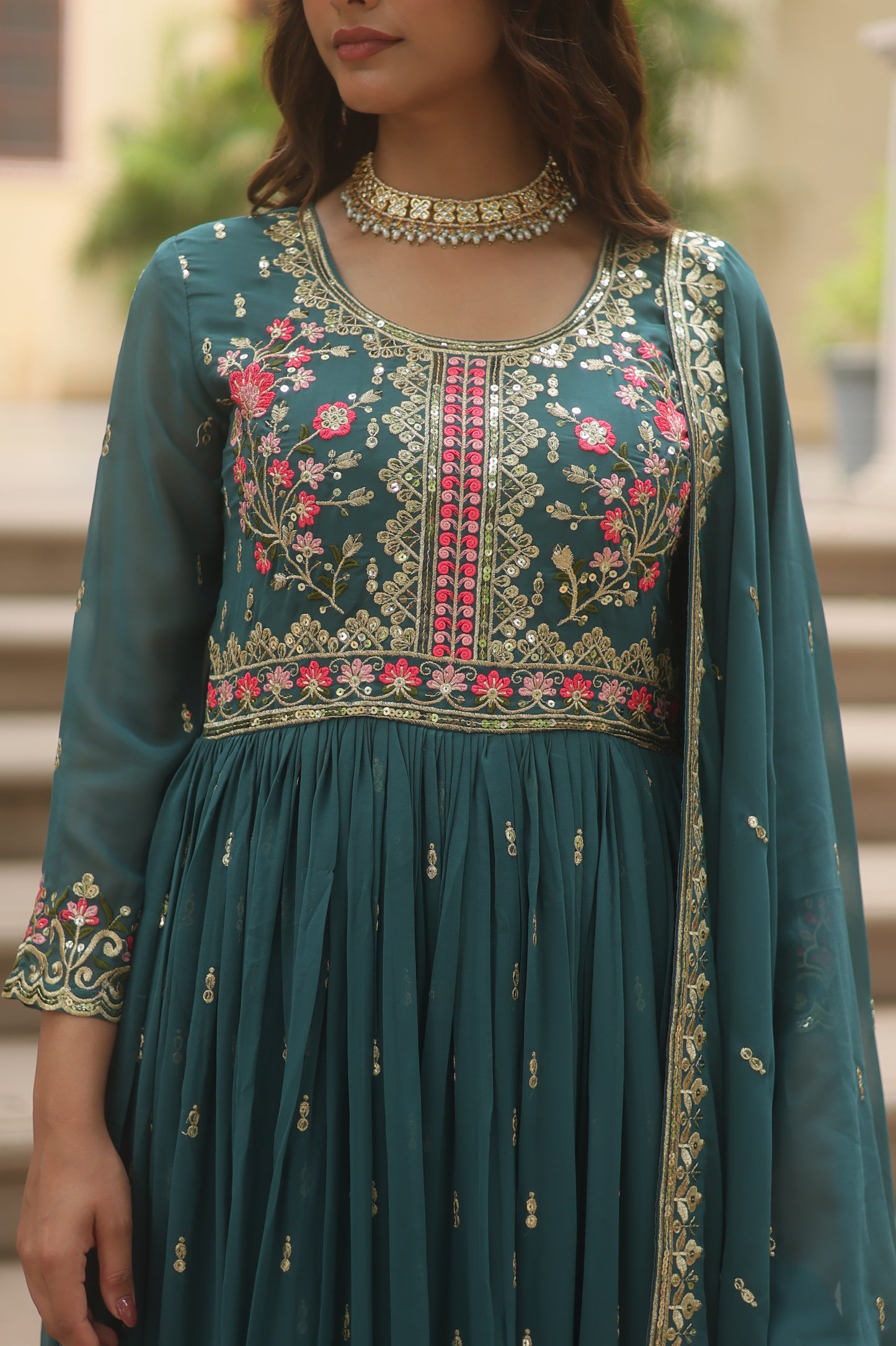 Faux Georgette Sequin Embroidered Sharara Suit Set