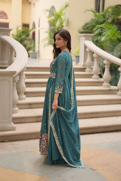 Faux Georgette Sequin Embroidered Sharara Suit Set