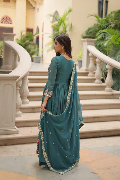 Faux Georgette Sequin Embroidered Sharara Suit Set