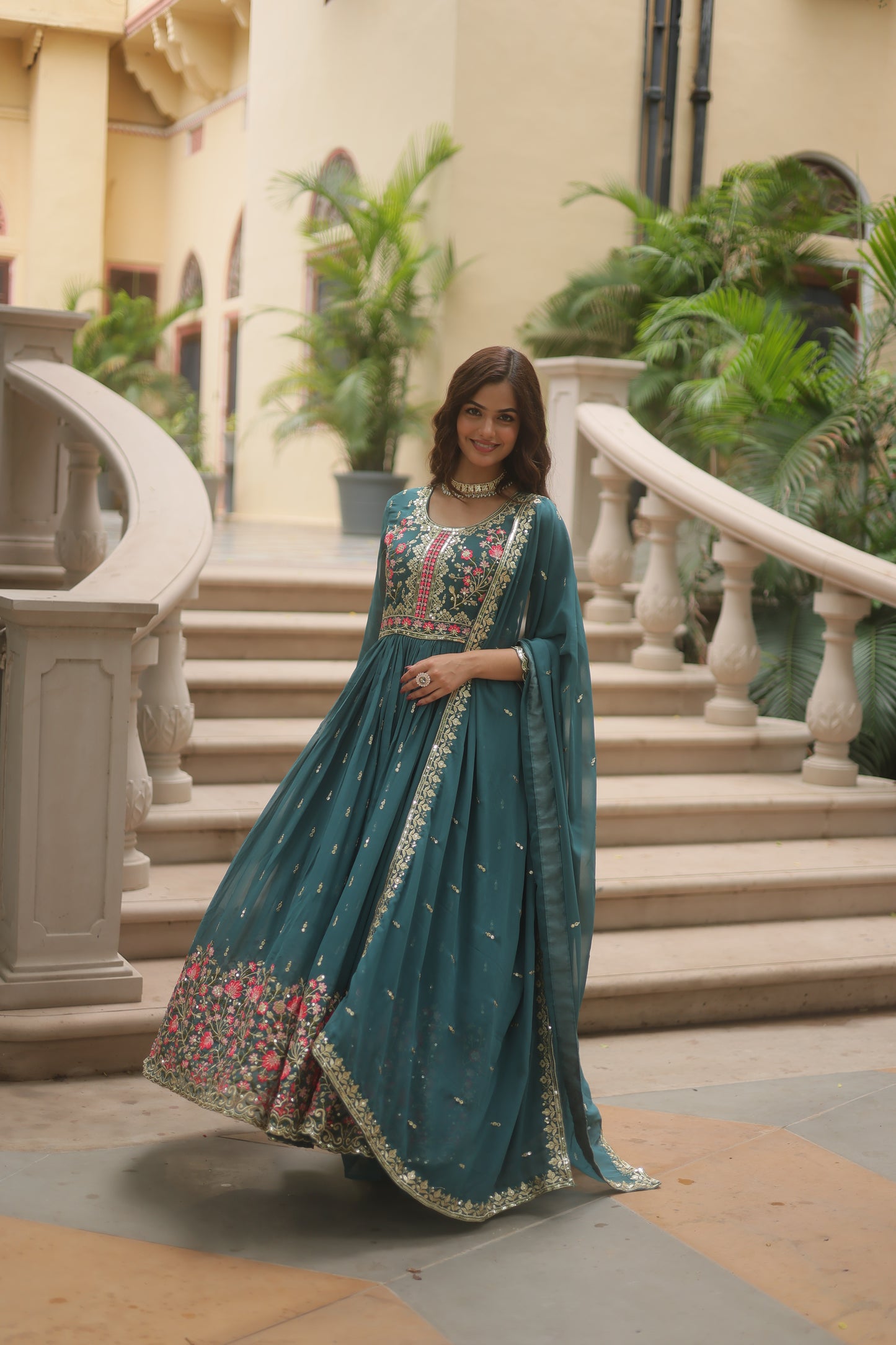 Faux Georgette Sequin Embroidered Sharara Suit Set
