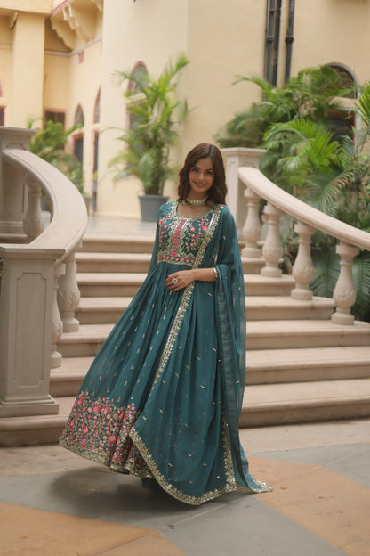 Faux Georgette Sequin Embroidered Sharara Suit Set