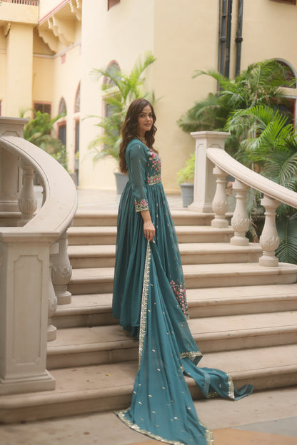 Faux Georgette Sequin Embroidered Sharara Suit Set