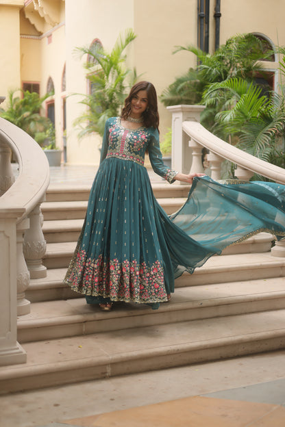 Faux Georgette Sequin Embroidered Sharara Suit Set
