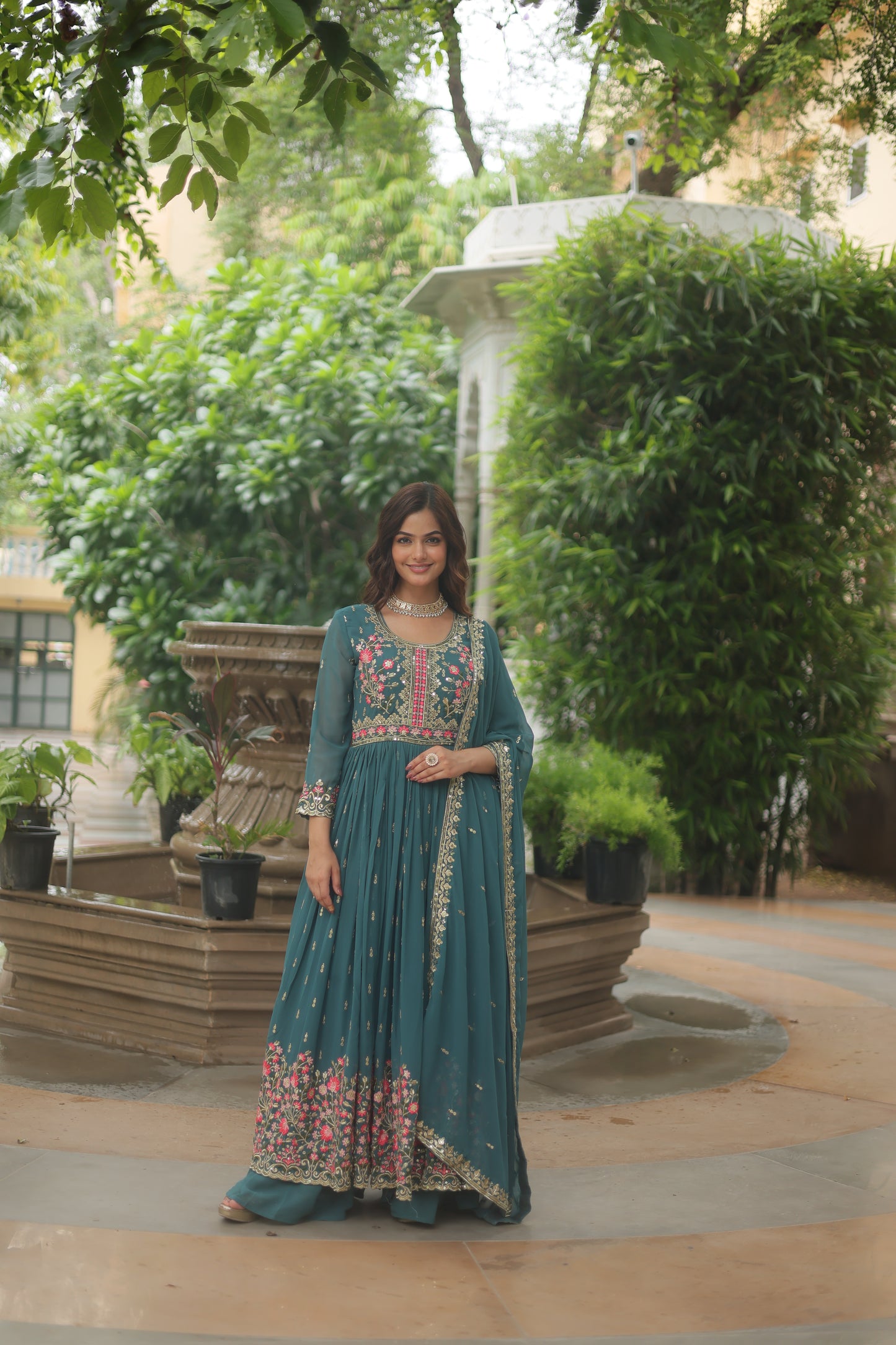 Faux Georgette Sequin Embroidered Sharara Suit Set