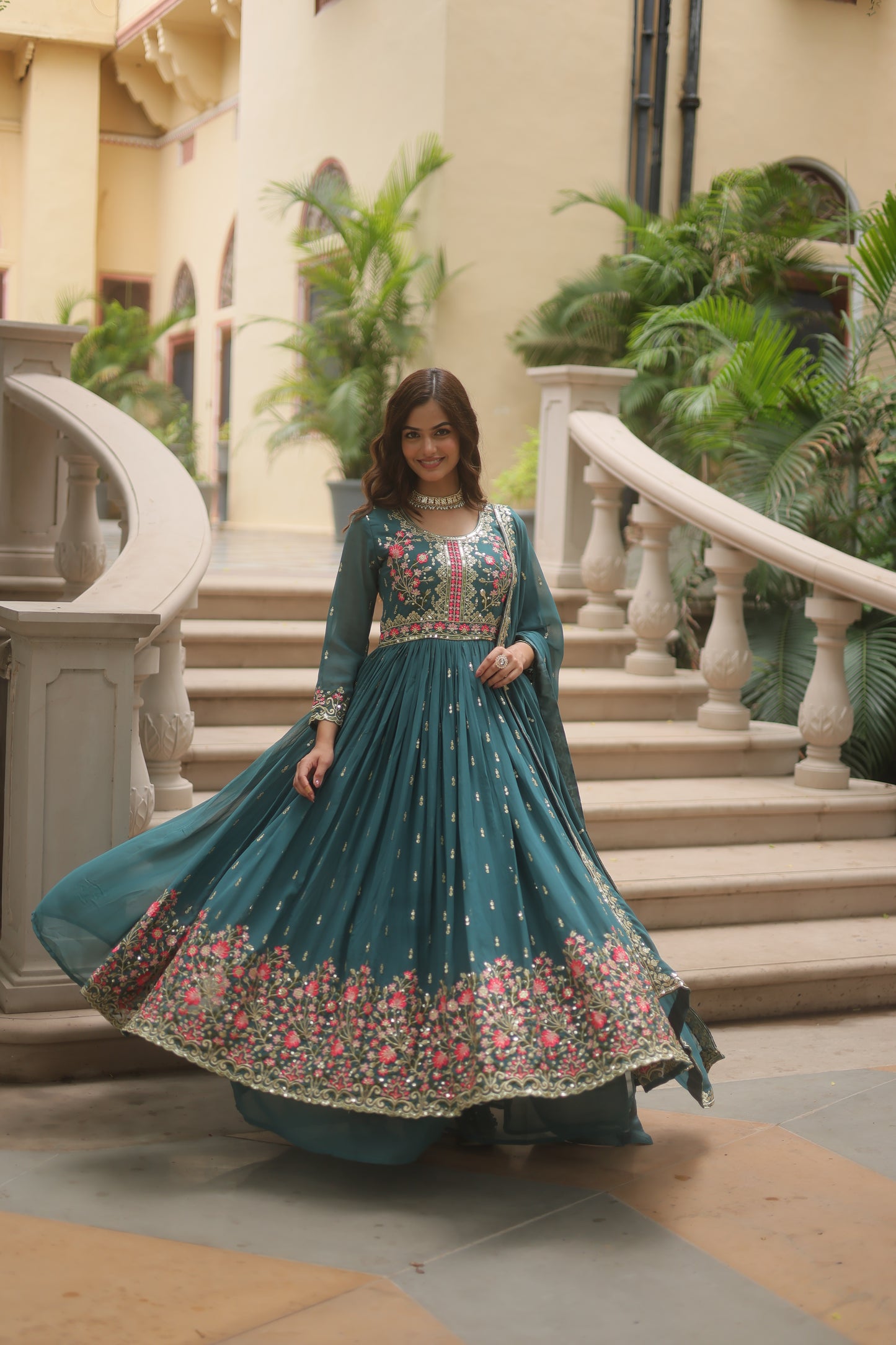 Faux Georgette Sequin Embroidered Sharara Suit Set