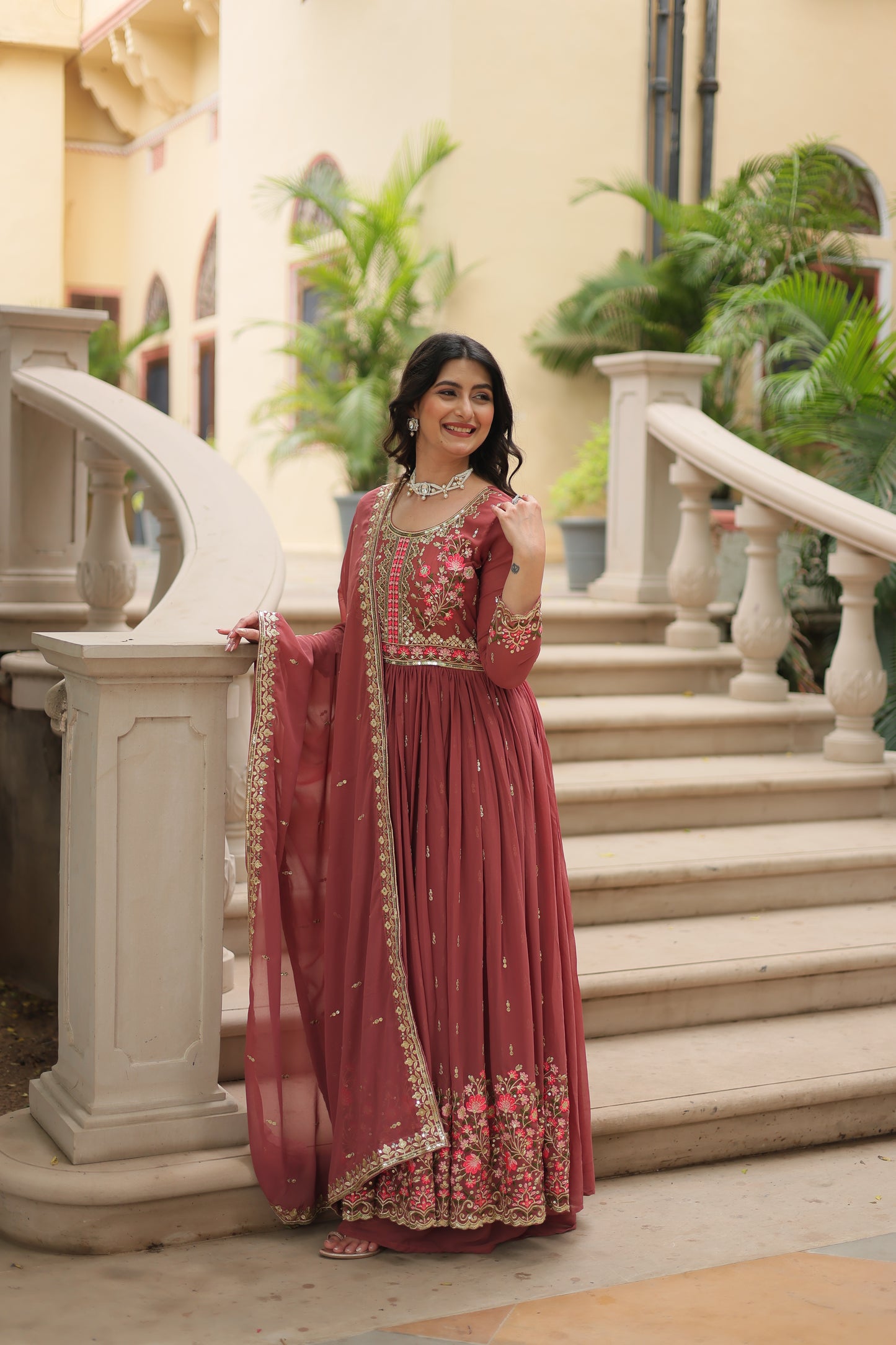 Faux Georgette Sequin Embroidered Sharara Suit Set