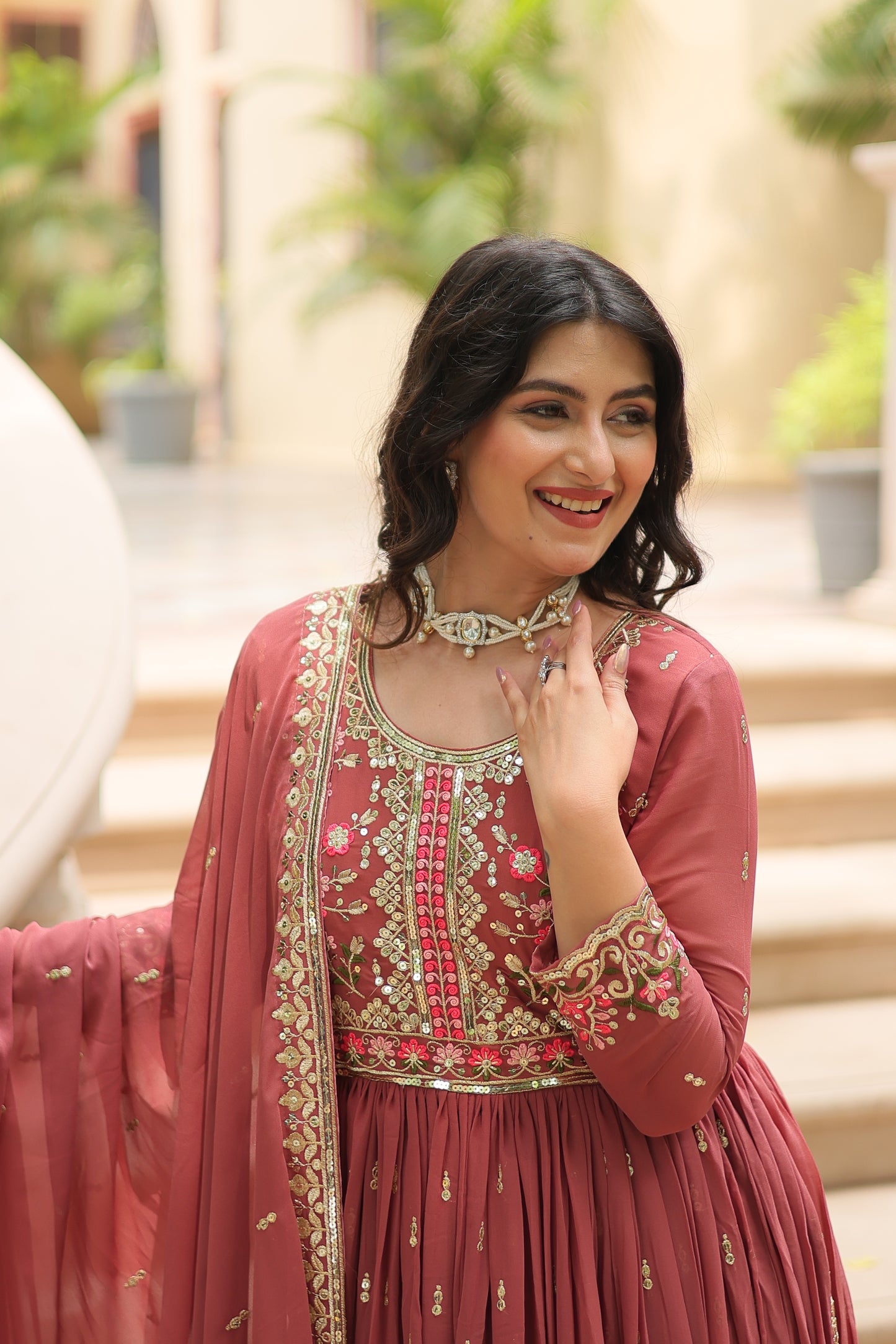 Faux Georgette Sequin Embroidered Sharara Suit Set