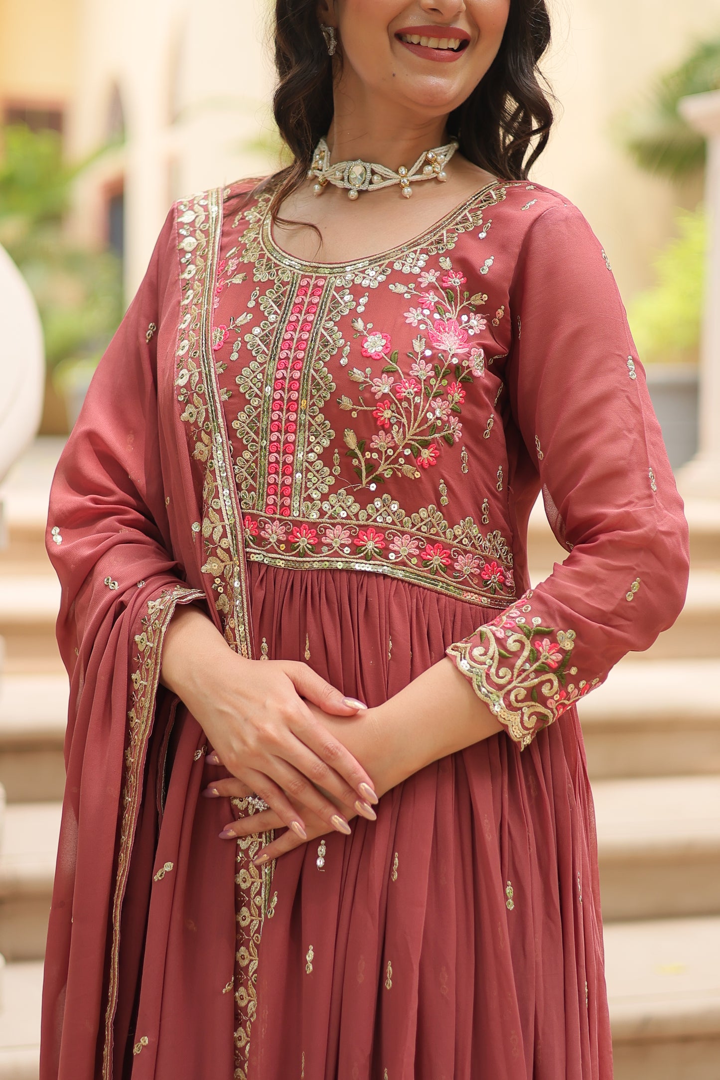 Faux Georgette Sequin Embroidered Sharara Suit Set