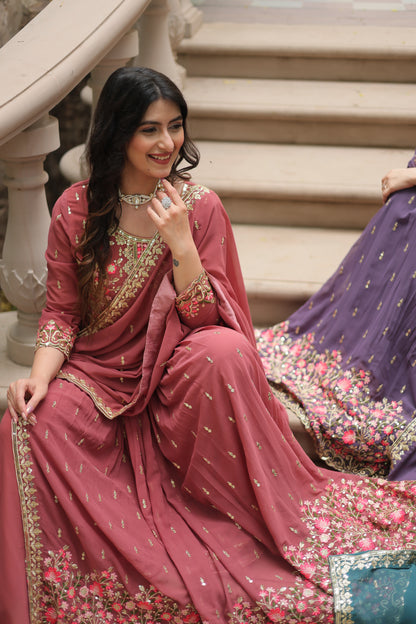 Faux Georgette Sequin Embroidered Sharara Suit Set