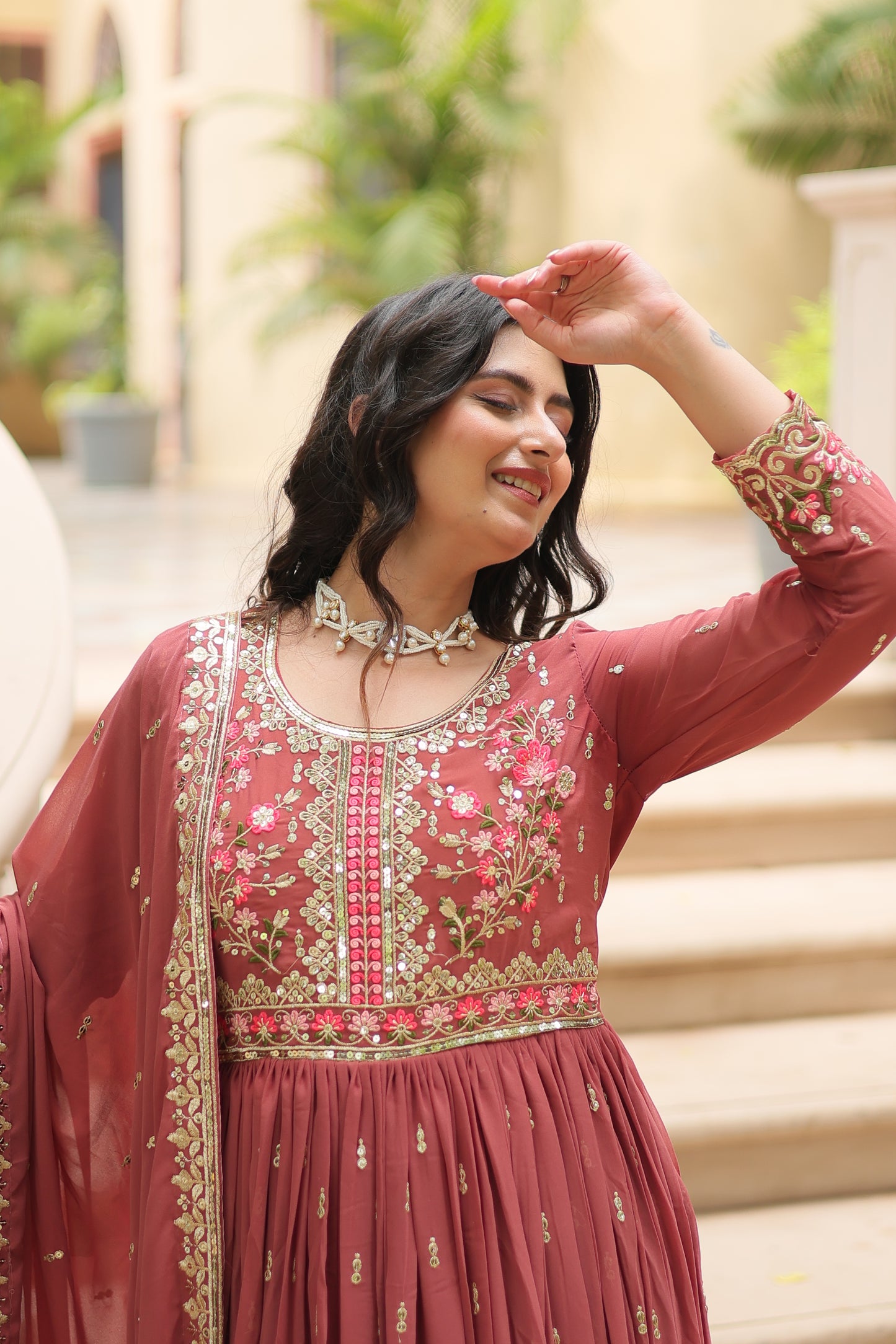 Faux Georgette Sequin Embroidered Sharara Suit Set