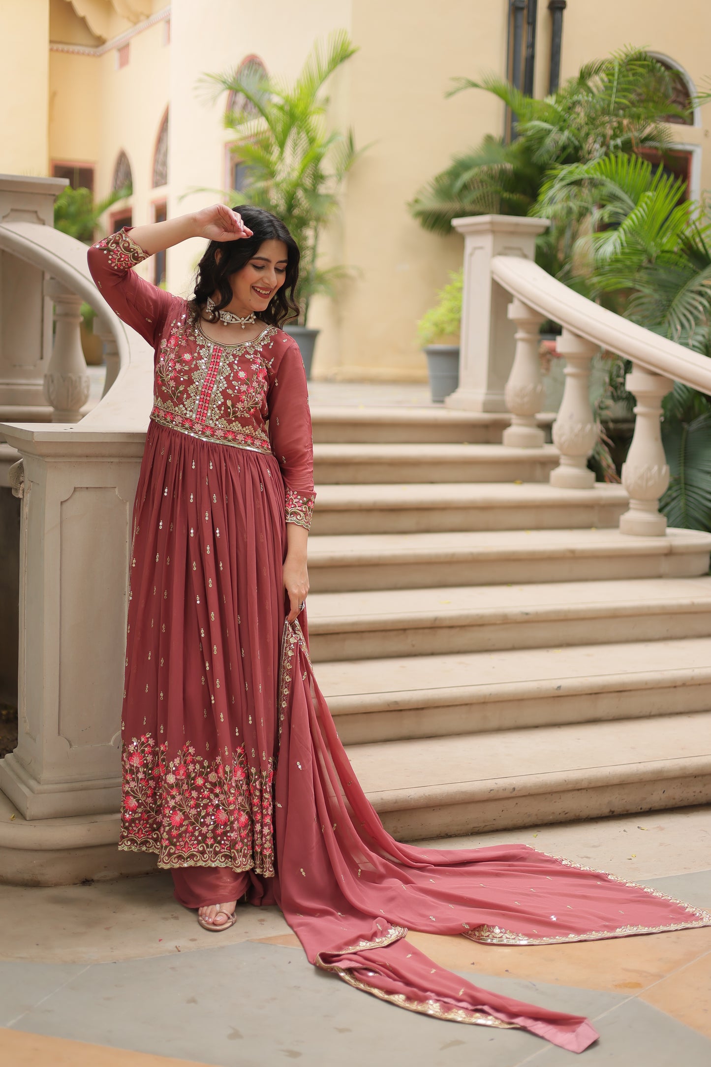 Faux Georgette Sequin Embroidered Sharara Suit Set