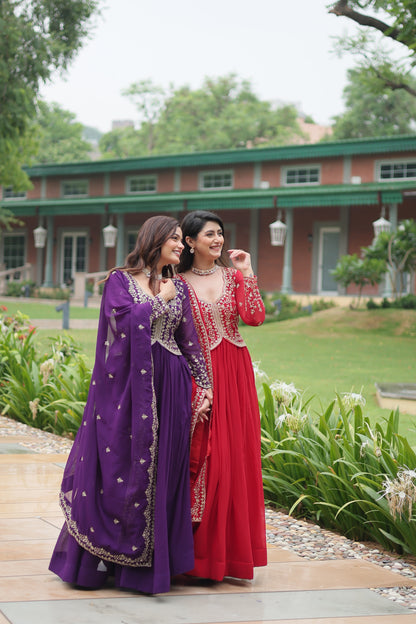 Faux Blooming Georgette Embroidered Gown with Dupatta