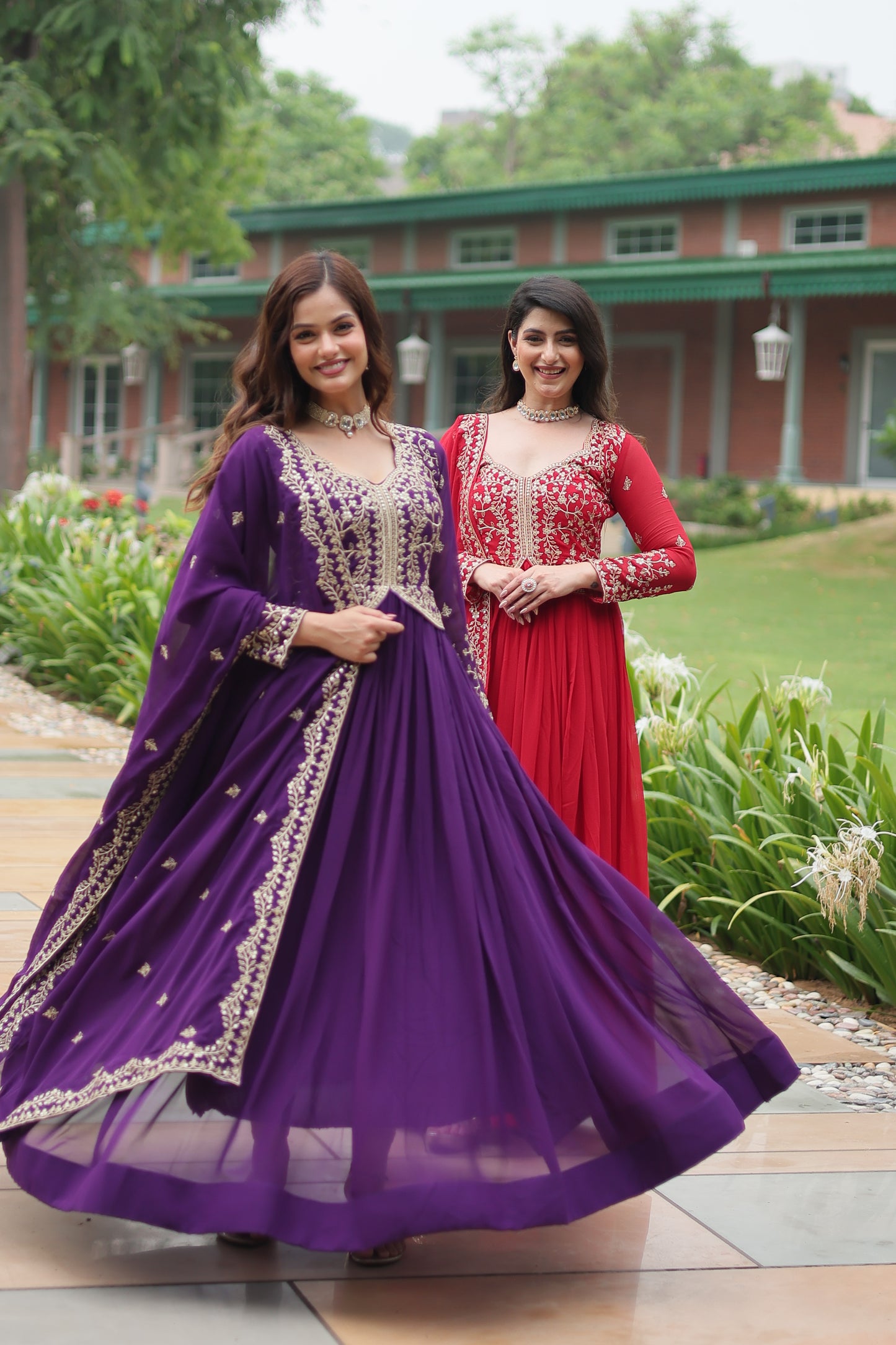 Faux Blooming Georgette Embroidered Gown with Dupatta