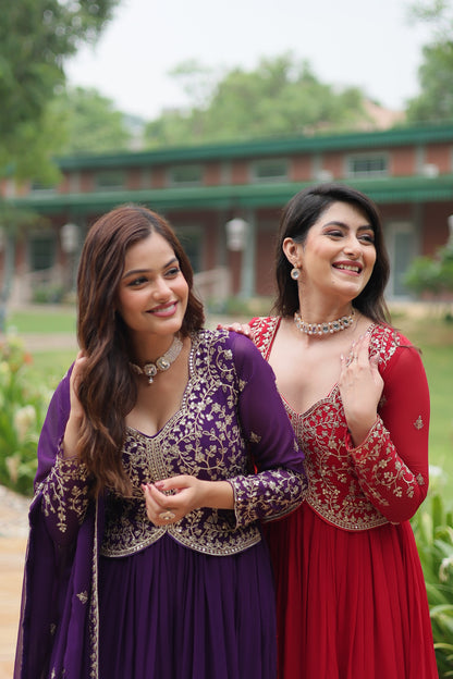 Faux Blooming Georgette Embroidered Gown with Dupatta