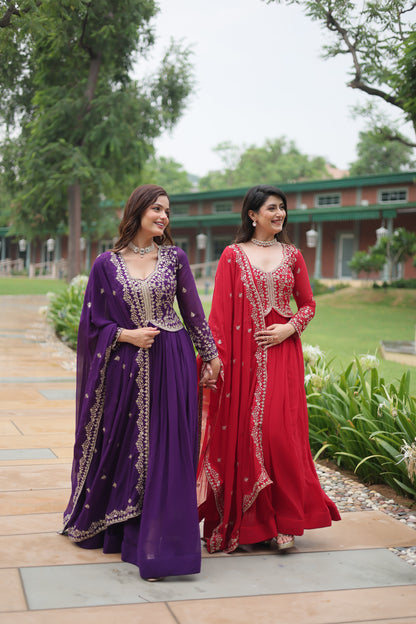 Faux Blooming Georgette Embroidered Gown with Dupatta