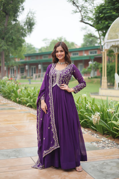 Faux Blooming Georgette Embroidered Gown with Dupatta