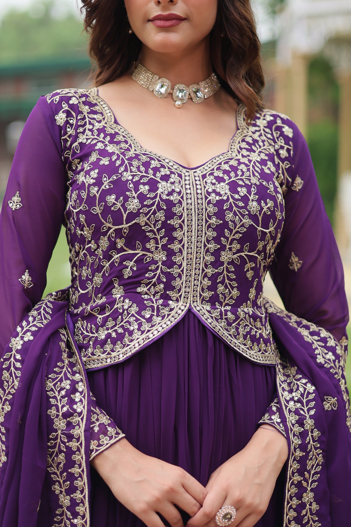 Faux Blooming Georgette Embroidered Gown with Dupatta
