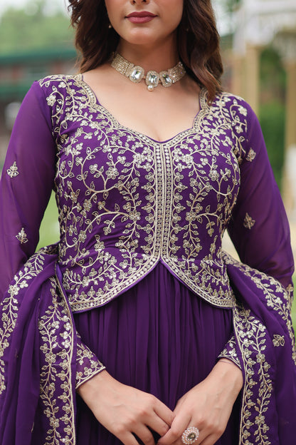 Faux Blooming Georgette Embroidered Gown with Dupatta
