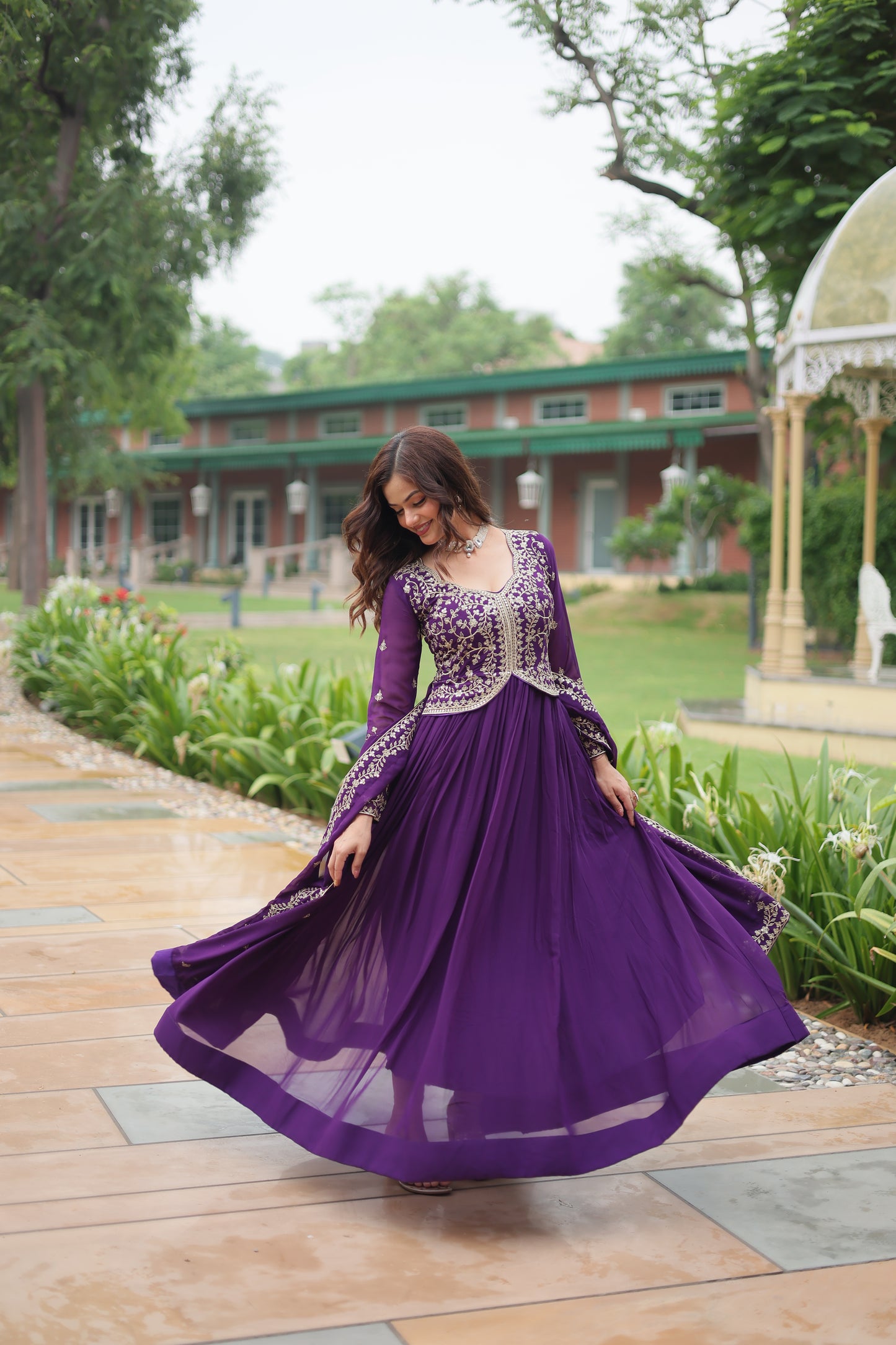 Faux Blooming Georgette Embroidered Gown with Dupatta