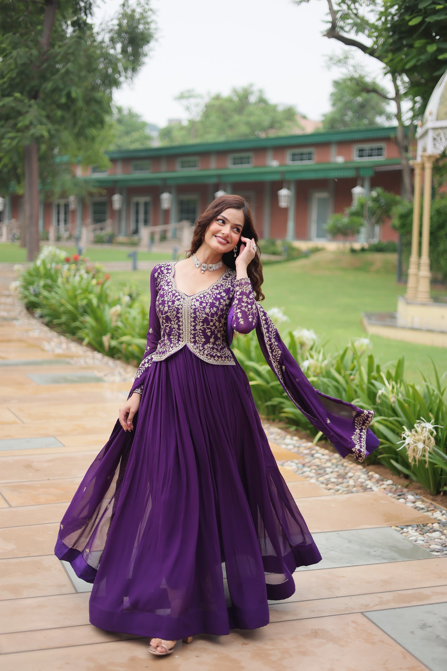 Faux Blooming Georgette Embroidered Gown with Dupatta
