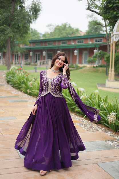 Faux Blooming Georgette Embroidered Gown with Dupatta