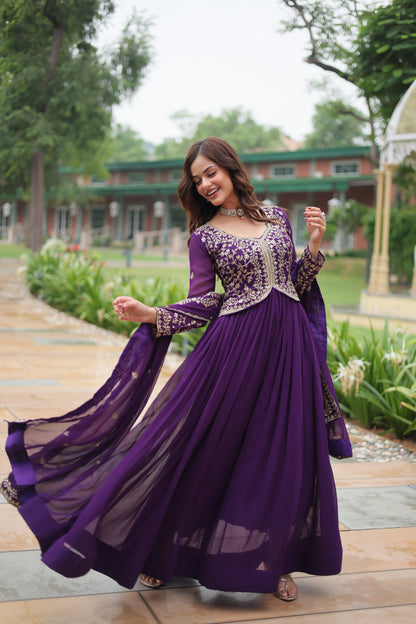 Faux Blooming Georgette Embroidered Gown with Dupatta
