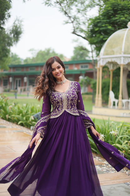 Faux Blooming Georgette Embroidered Gown with Dupatta