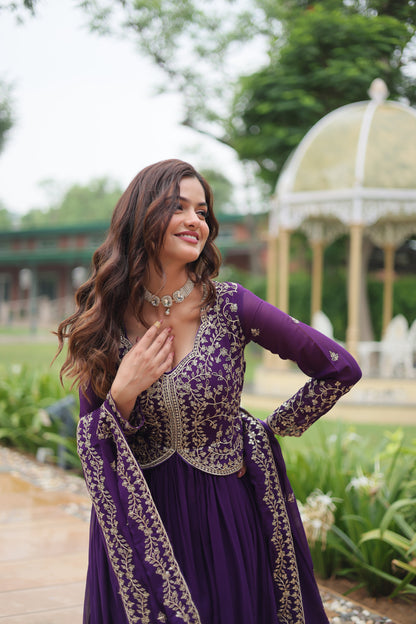 Faux Blooming Georgette Embroidered Gown with Dupatta