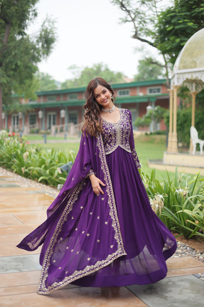 Faux Blooming Georgette Embroidered Gown with Dupatta