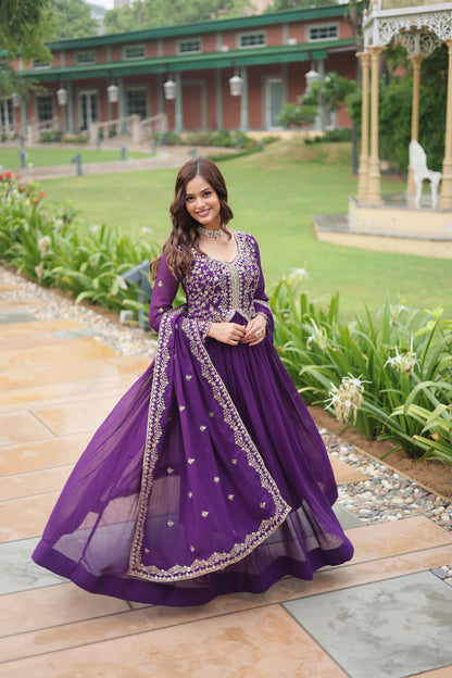 Faux Blooming Georgette Embroidered Gown with Dupatta