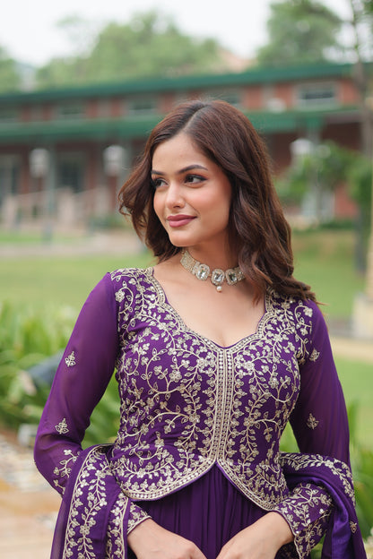 Faux Blooming Georgette Embroidered Gown with Dupatta