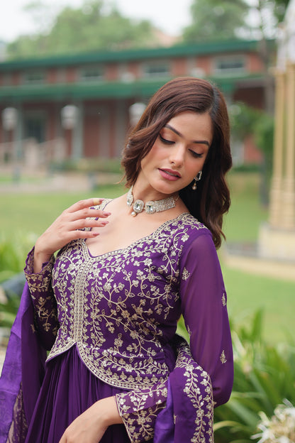 Faux Blooming Georgette Embroidered Gown with Dupatta